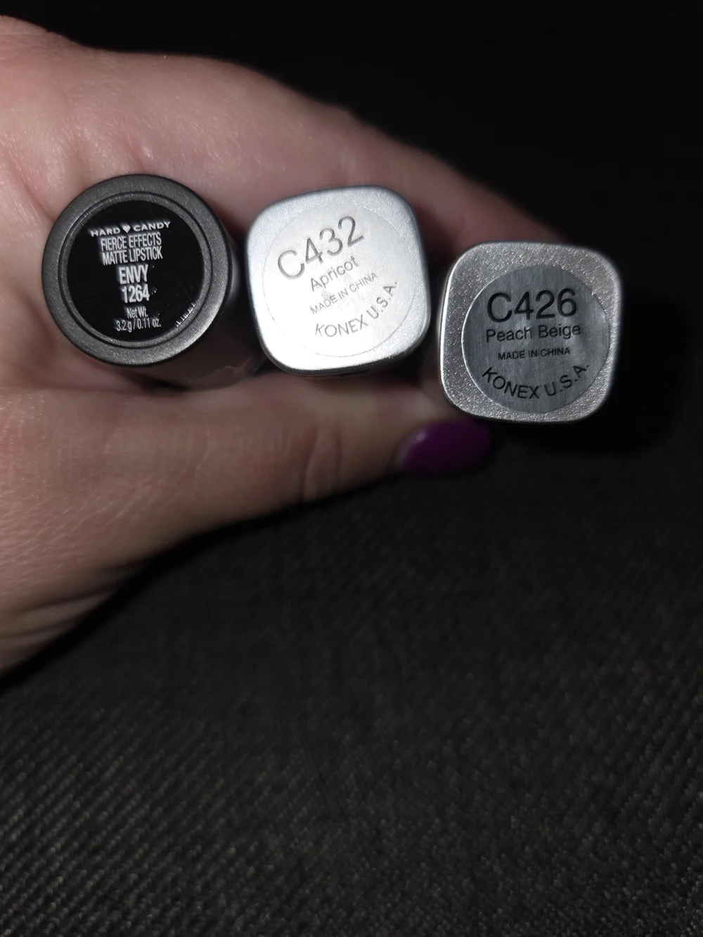 Hard Candy & I.C.E Lipstick Trio in Envy, Apricot, Peach Beige